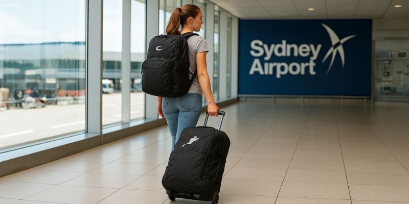 Female diver with scuba bag at Sydney Airport