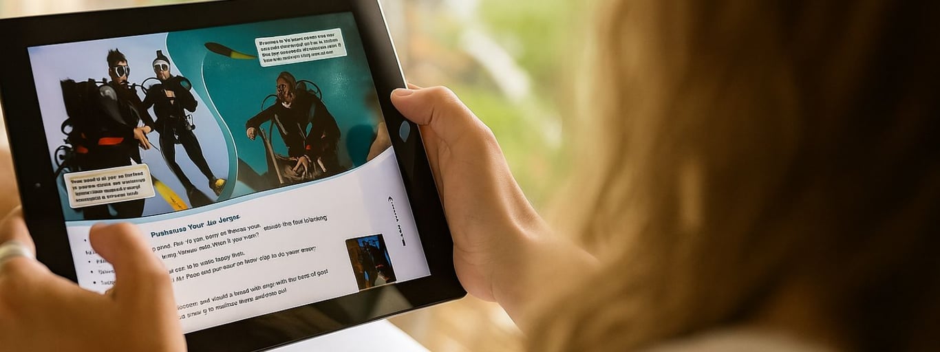 Person using a tablet to learn scuba diving