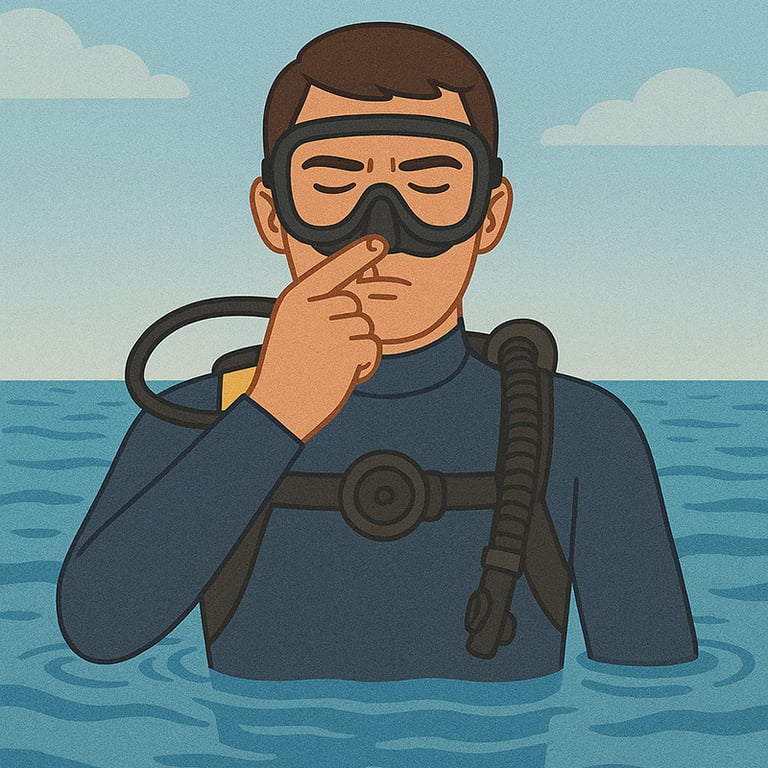 A diver practicing equalization techniques before descending.