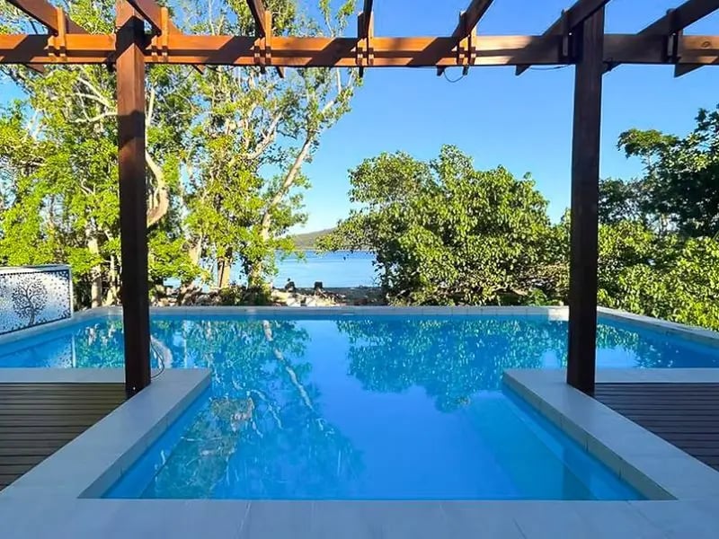 Pool and ocean view at Vanuatu accommodation