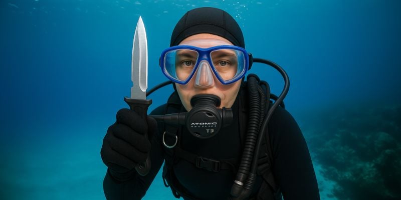 Dive knife strapped to diver in Sydney waters