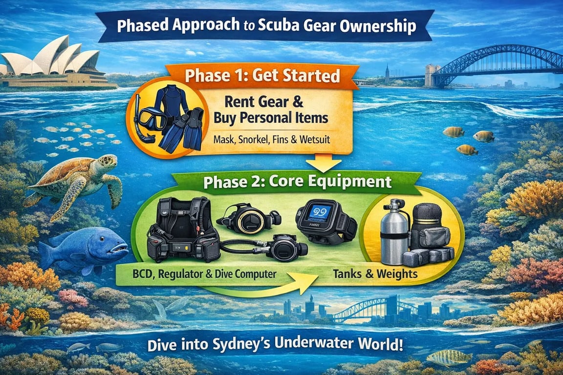 Infographic showing three phases of gear ownership from rental to fully owned