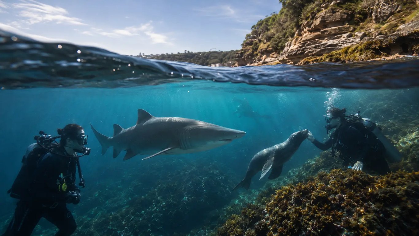 Scuba divers beginning a Sydney shark and seal diving adventure