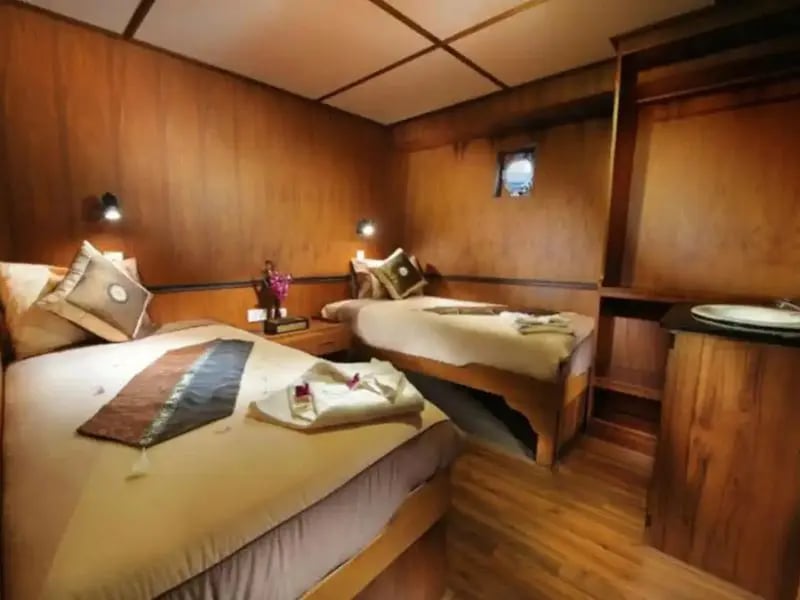 Interior of a standard lower-deck cabin aboard MV Raja Manta