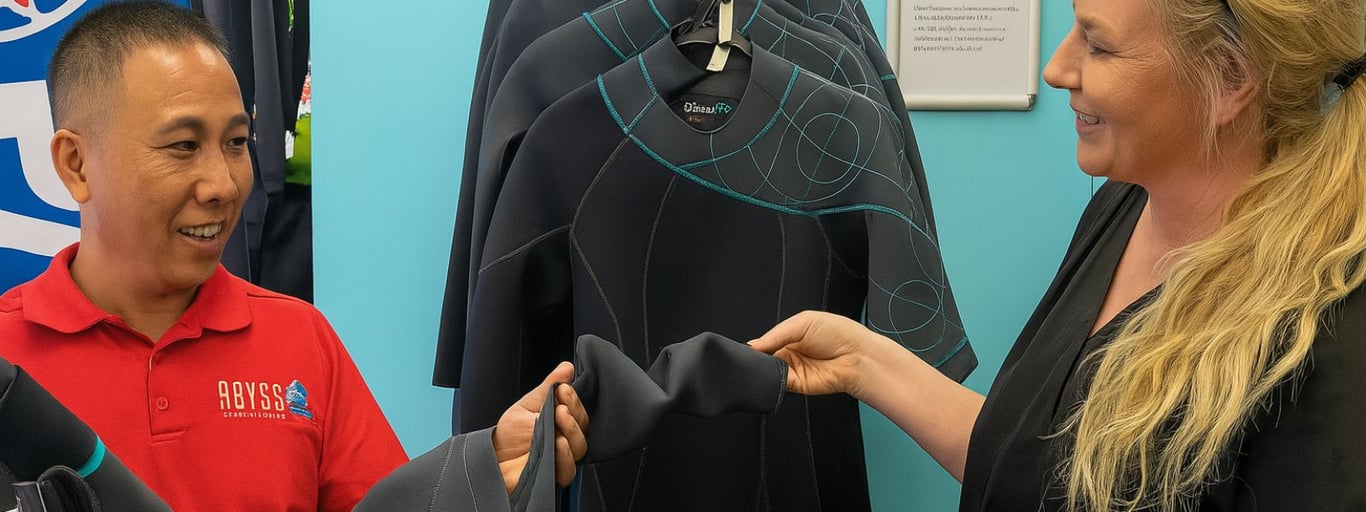Wetsuit fitting at Abyss Scuba Diving Sydney