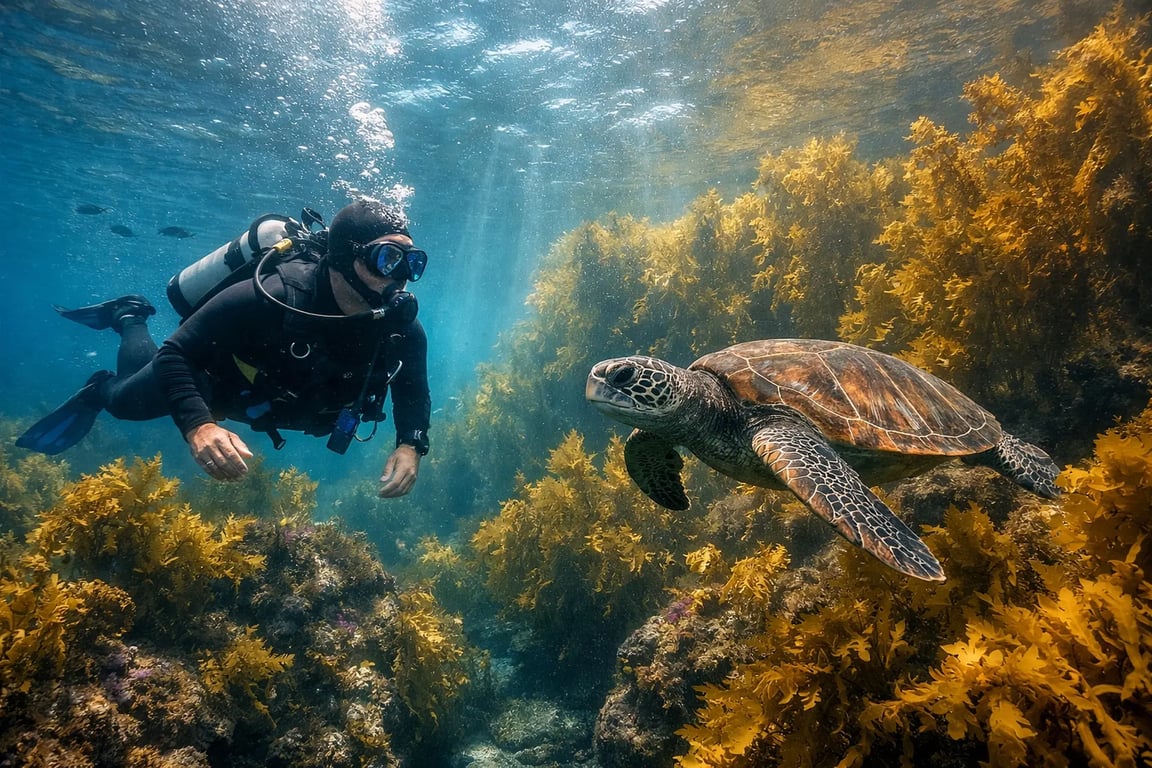 Diver exploring an underwater reef near Sydney