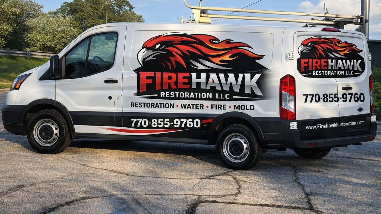 Firehawk Restoration service van in North Georgia