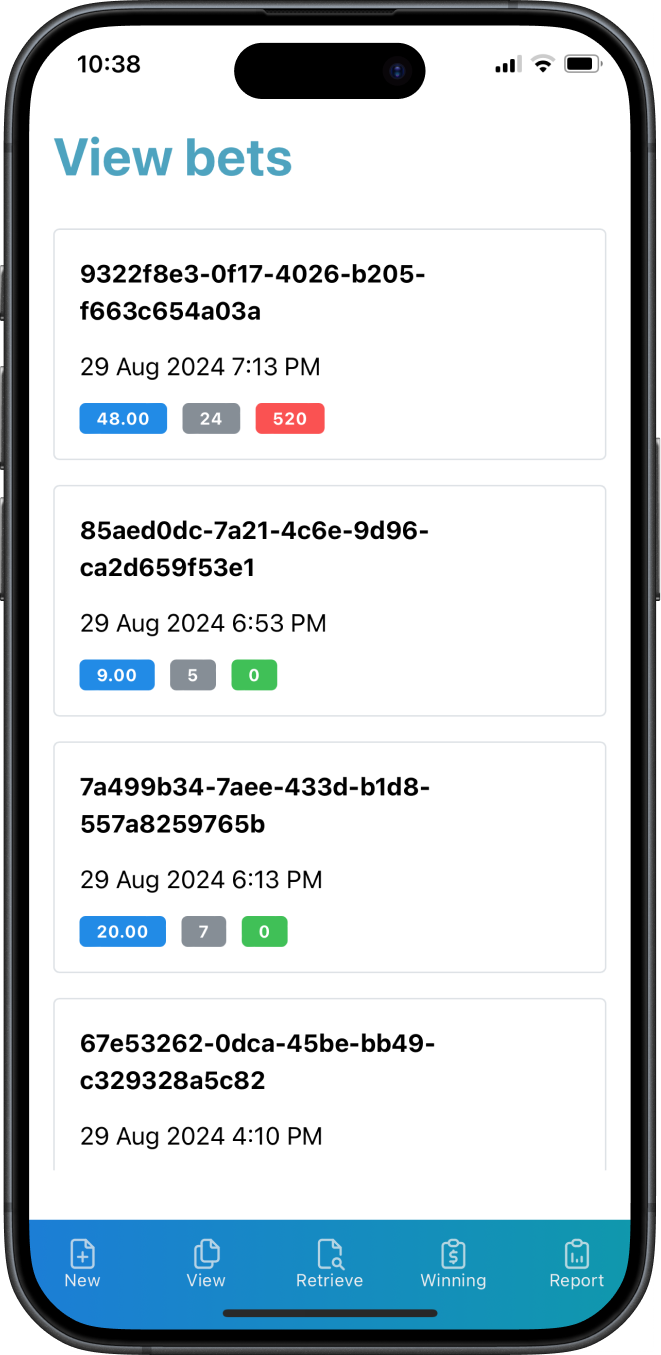 Overview of sold bets