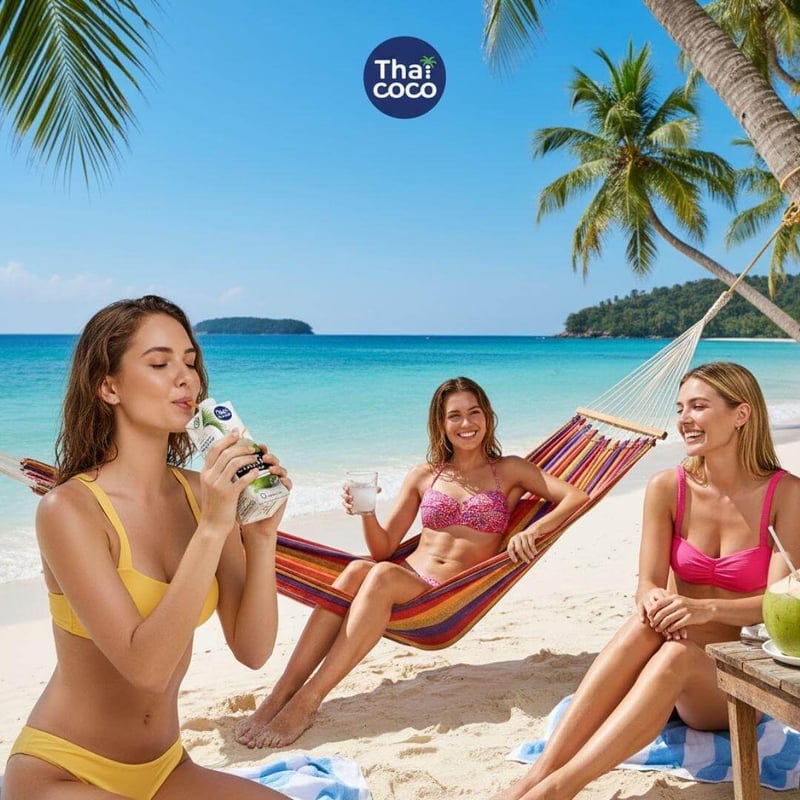 Photo by Tha🌴 Coco 🥥 on November 16, 2025. May be an image of drink, coconut, hammock, beach and text that says 'Tbl Tha: COCO'.