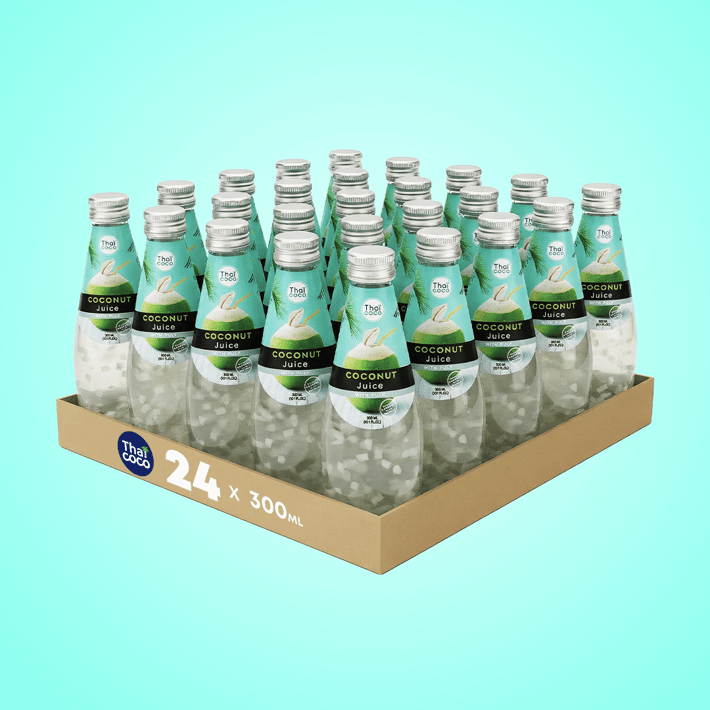 Кокосова вода Thai Coco бутилка с парченца плод 300 ml – Стек 24 бр