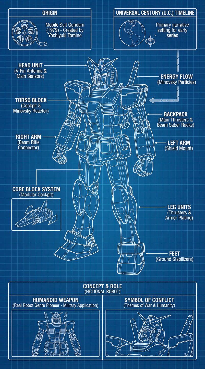 Gundam mobile suit blueprint infographic