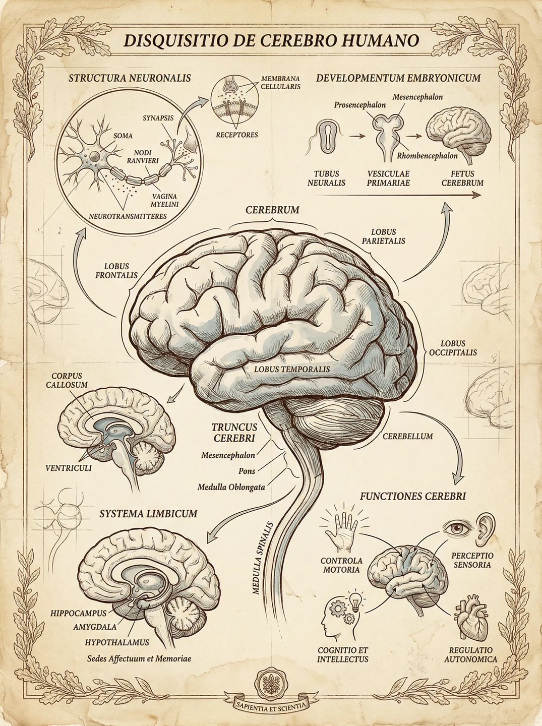 Human brain Da Vinci style infographic