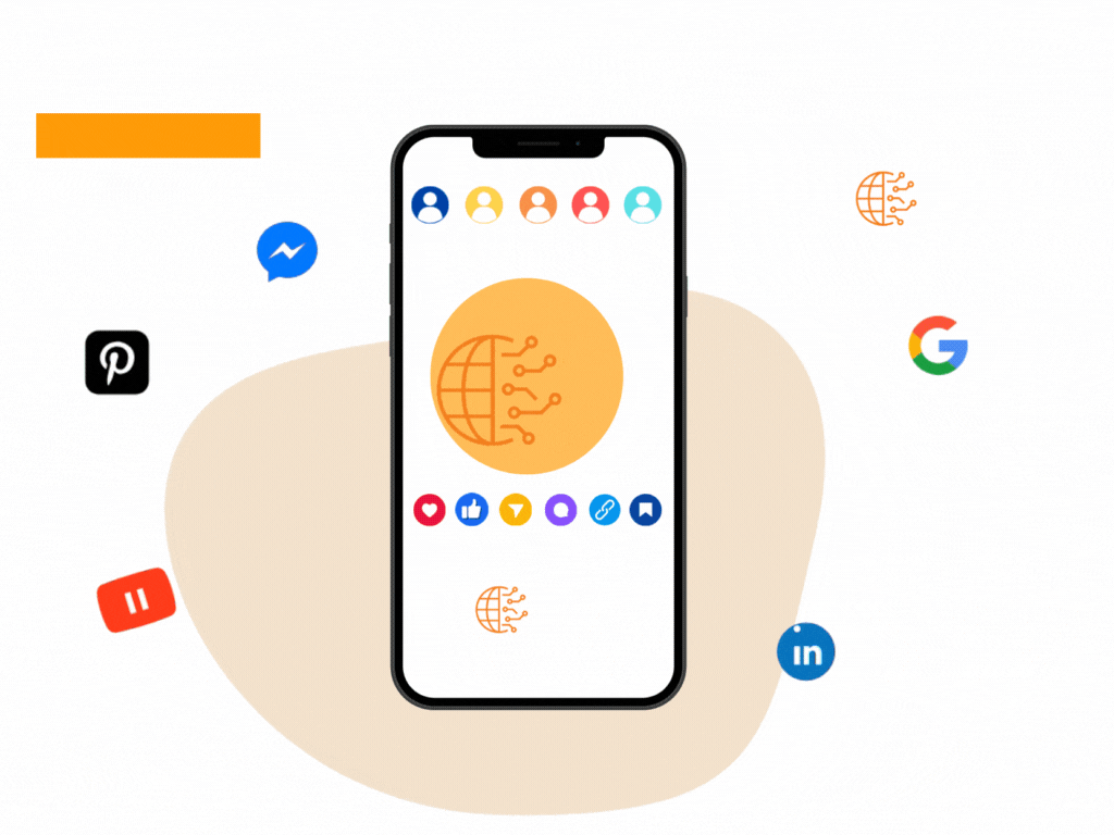 Smartphone surrounded by various social media icons representing a digital marketing strategy.