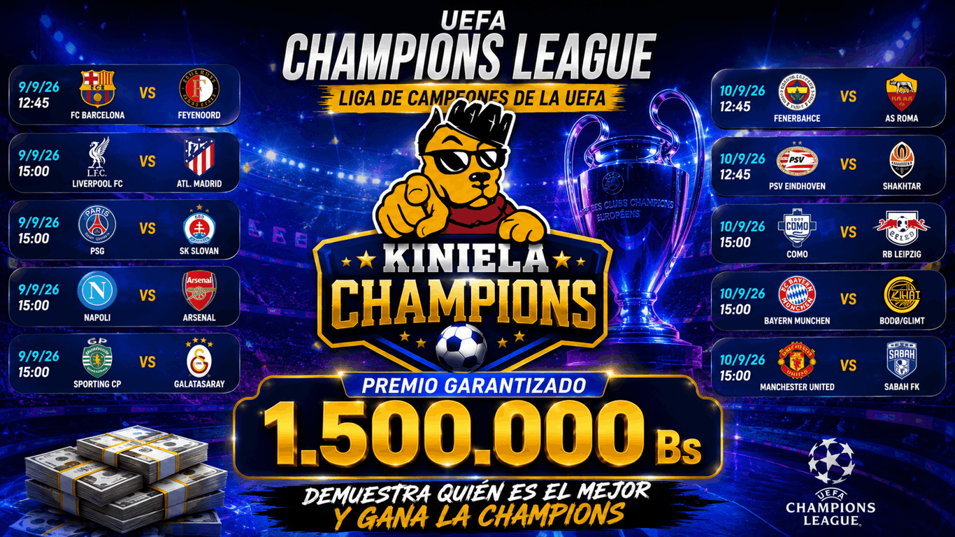Liga Kiniela Champions premio 1.5000.000 Bs