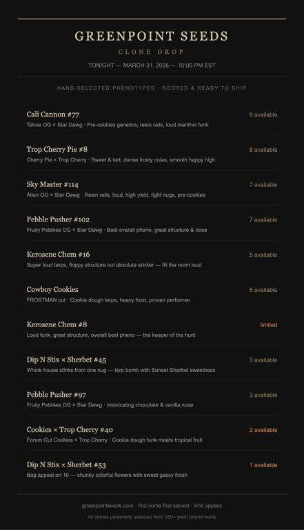 Clone drop graphic for tonight's lineup