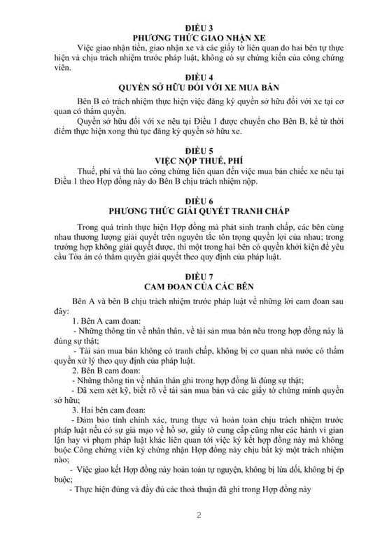 Hợp đồng mua xe cũ