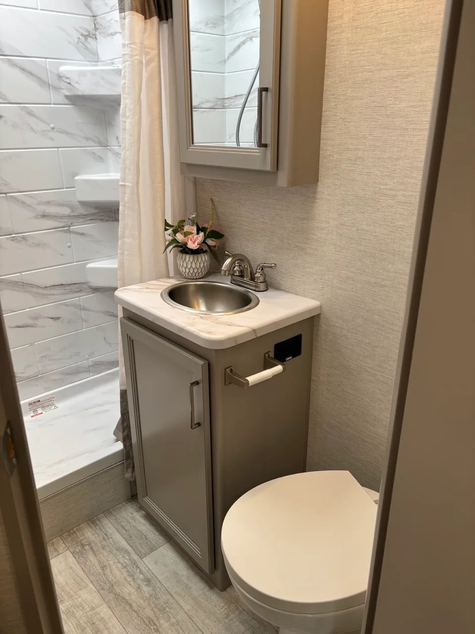 Two full bathrooms in a Class A motorhome