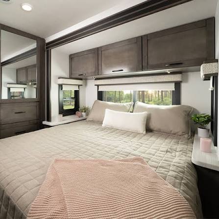 Rear bedroom in a Class A motorhome