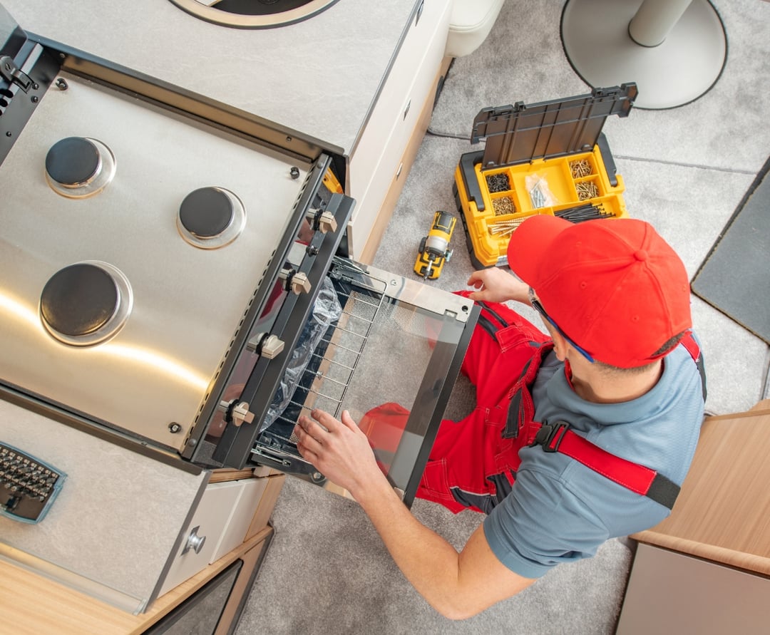 An RV appliance repair in the Convenience RV shop