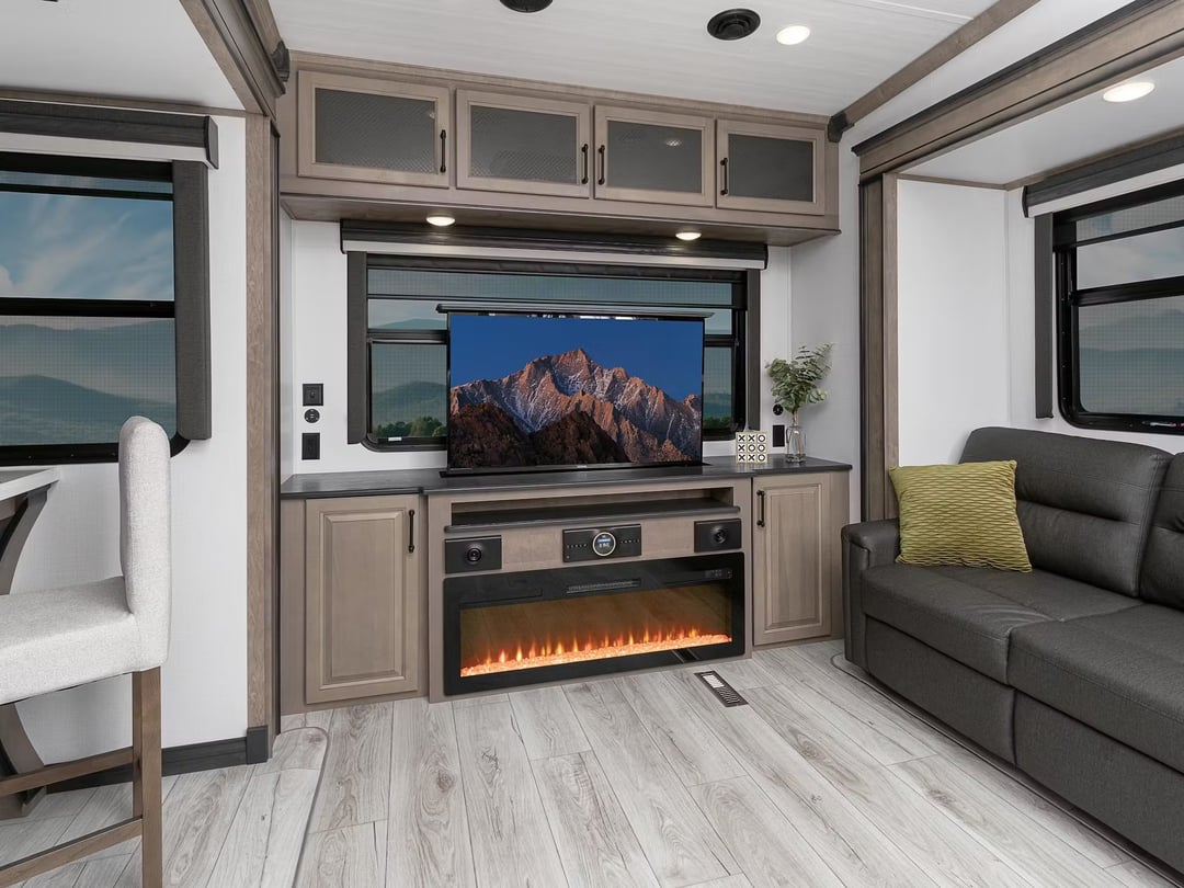 Rear entertainment area in the Keystone Montana 3531RE