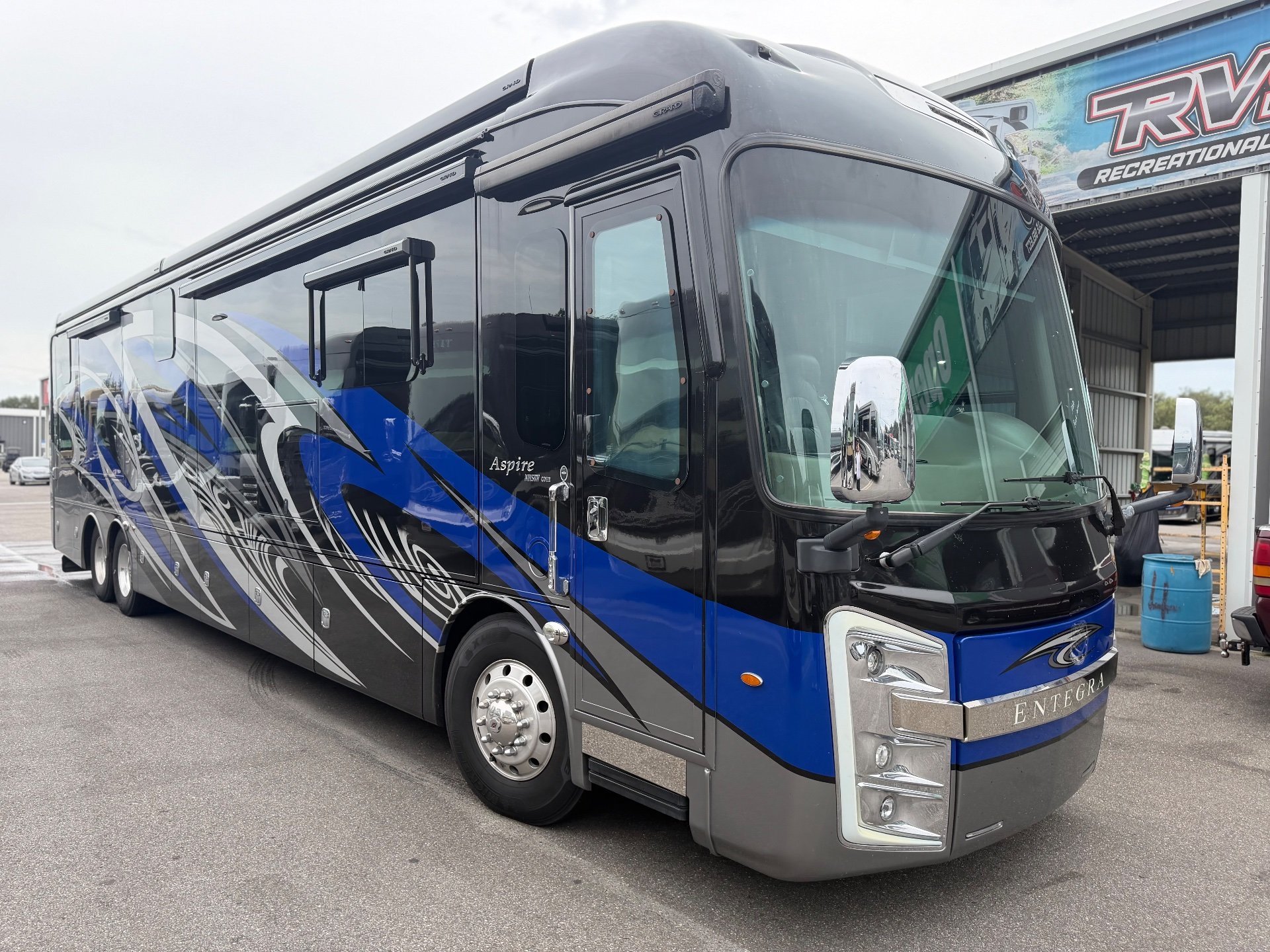 2020 Entegra Coach Aspire 44R — The front and side exterior of an Entegra Aspire motorhome