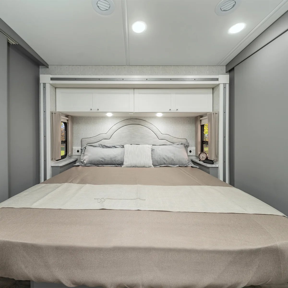 King bed in a Class A motorhome