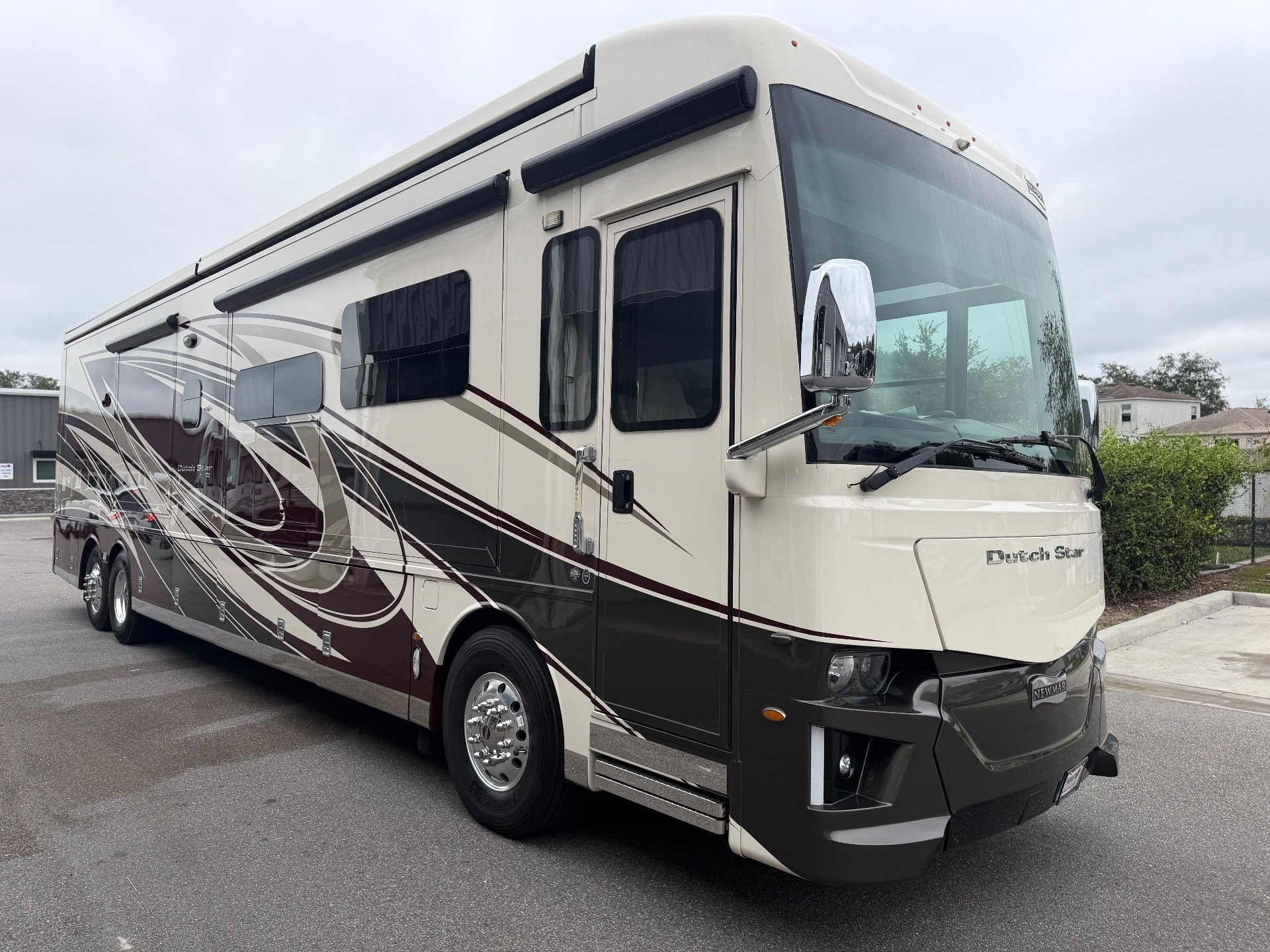 2021 Newmar Dutch Star 4369 — The front and curbside exterior shell of a Dutch Star motorhome