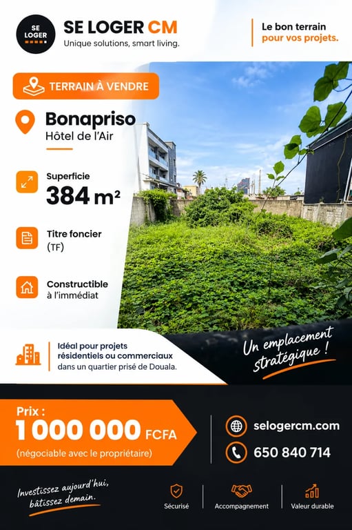 Terrain à bâtir Bonapriso, près carrefour hôtel de l'air