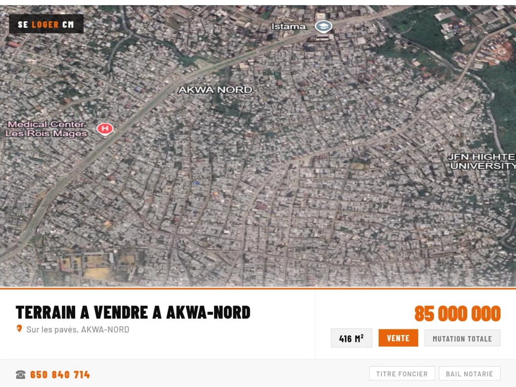Lot commercial de 416 m² à vendre à AKWA-NORD