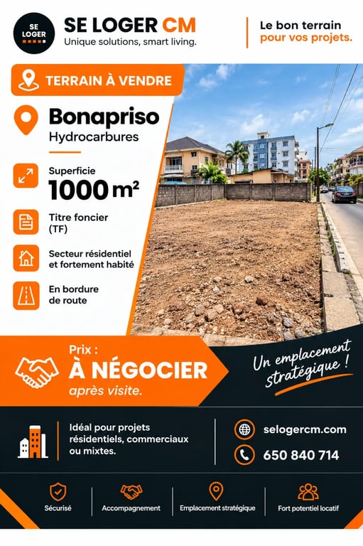 Terrain à bâtir Bonapriso, près Hydrocarbures