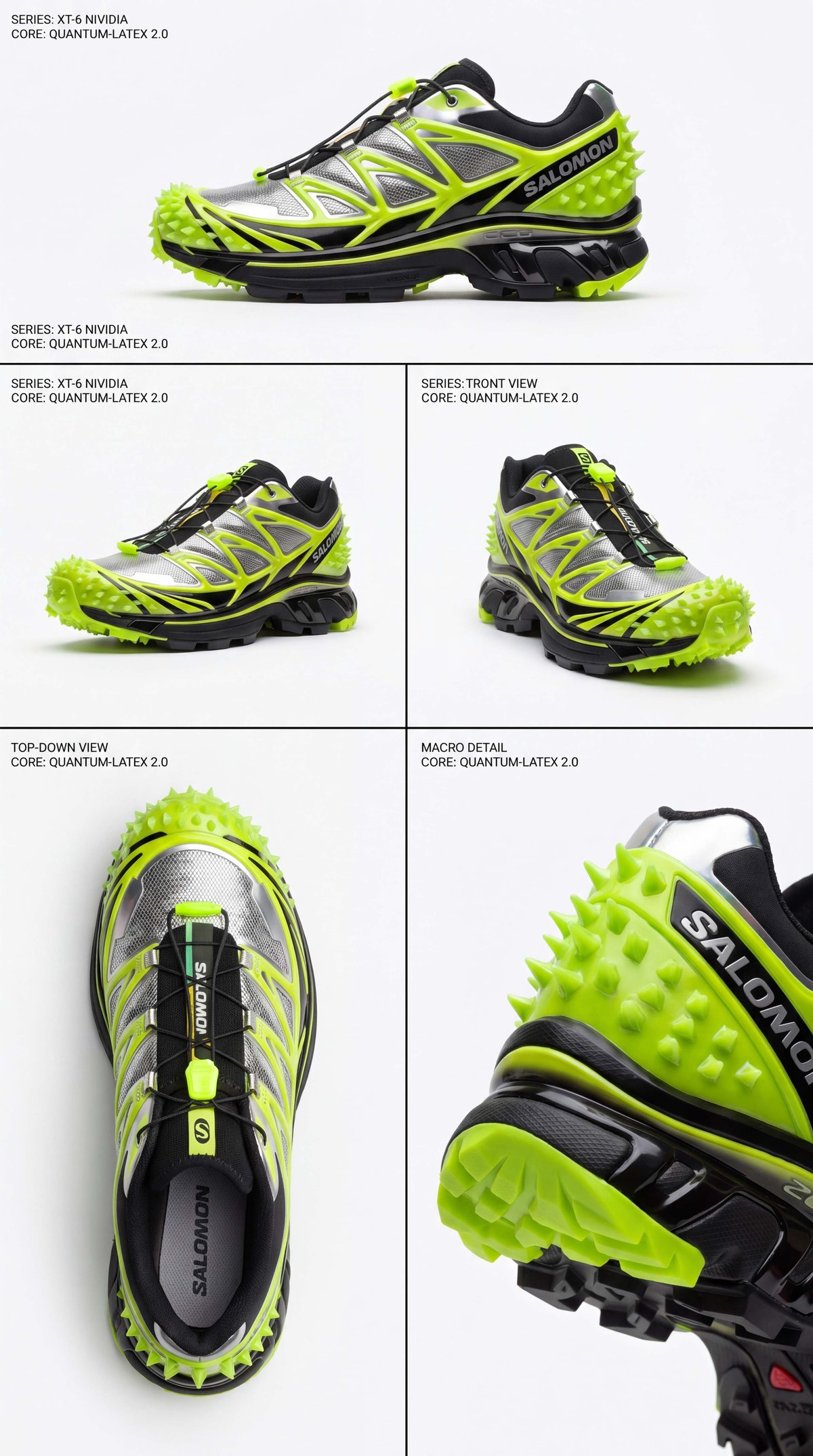 Folha de design técnico de um conceito de tênis de trail Salomon x NVIDIA