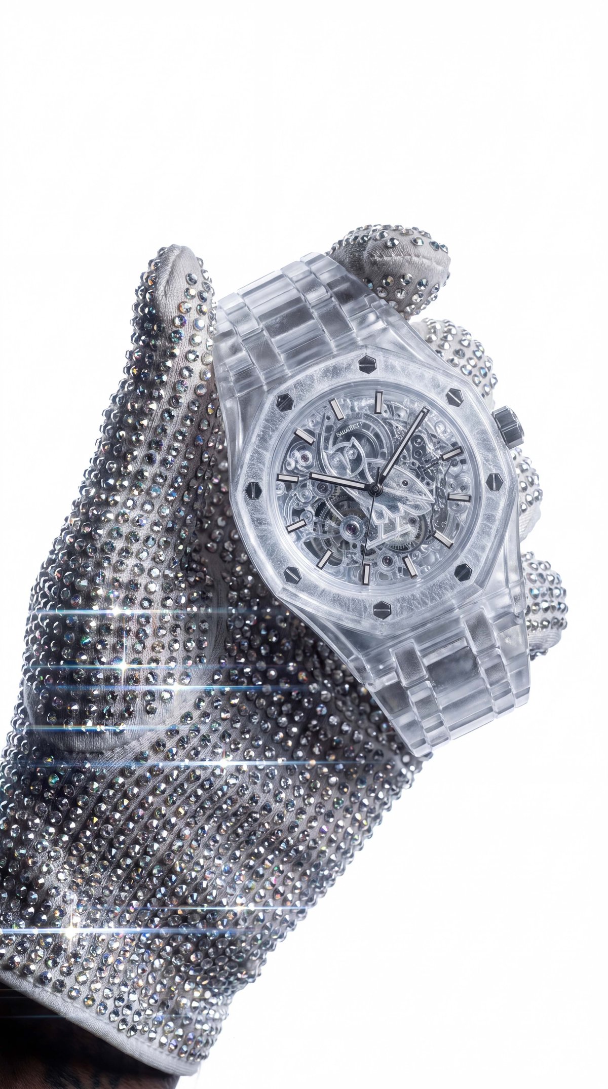 Watch hold by glitter glove