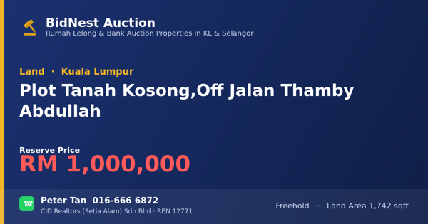 Tanah · Plot Tanah Kosong, Off Jalan Thamby Abdullah