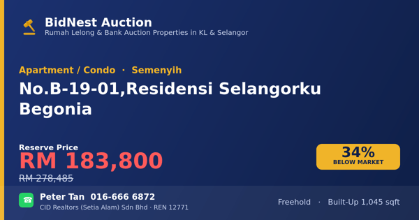 Apartmen / Kondo · No. B-19-01, Residensi Selangorku Begonia