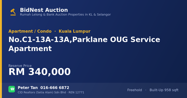 Apartmen / Kondo · No. C1-13A-13A, Parklane OUG Service Apartment