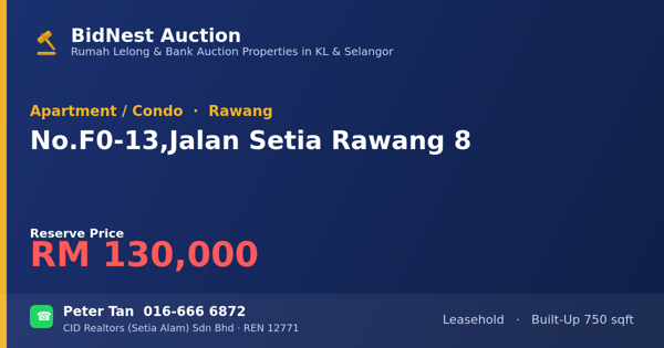 Apartment / Condo · No. F0-13, Jalan Setia Rawang 8