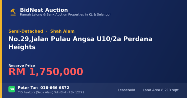 Semi-D · No. 29, Jalan Pulau Angsa U10/2a Perdana Heights