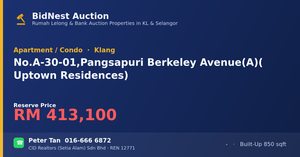 公寓 · No. A-30-01, Pangsapuri Berkeley Avenue (A) (Uptown Residences)