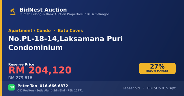 公寓 · No. PL-18-14, Laksamana Puri Condominium