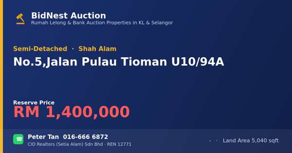 Semi-Detached · No. 5, Jalan Pulau Tioman U10/94A