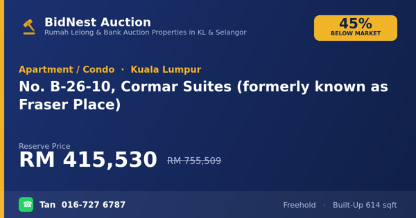 Apartment / Condo · No. B-26-10, Cormar Suites (formerly known as Fraser Place)