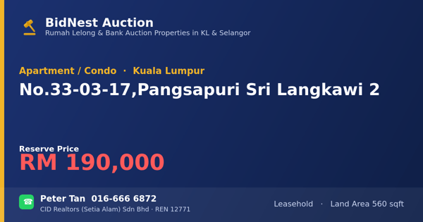 Apartment / Condo · No. 33-03-17, Pangsapuri Sri Langkawi 2