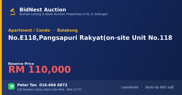 Apartment / Condo · No. E118, Pangsapuri Rakyat (on-site Unit No. 118