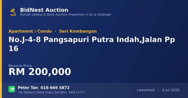 Apartmen / Kondo · No. J-4-8 Pangsapuri Putra Indah, Jalan Pp 16