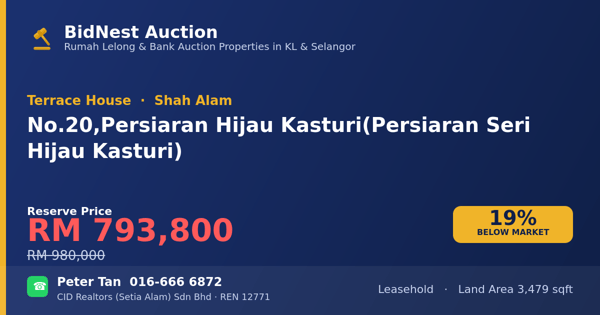 排屋 · No. 20, Persiaran Hijau Kasturi (Persiaran Seri Hijau Kasturi)