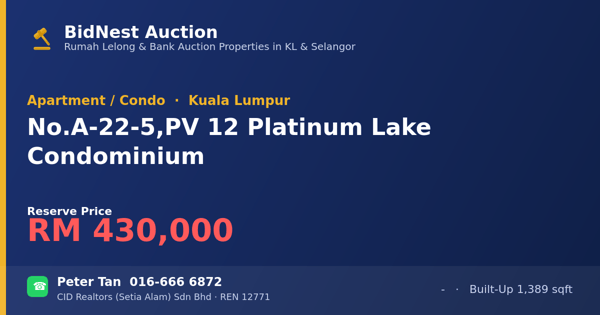 Apartment / Condo · No. A-22-5, PV 12 Platinum Lake Condominium