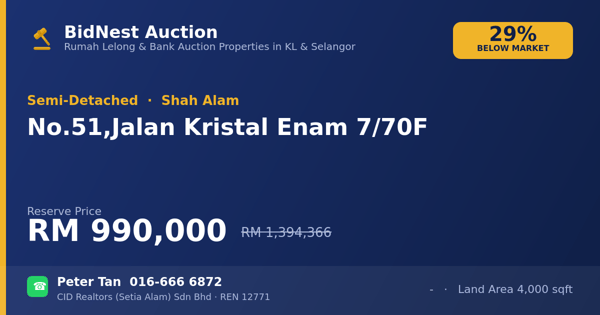 Semi-D · No. 51, Jalan Kristal Enam 7/70F