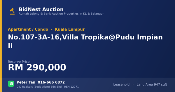 Apartmen / Kondo · No. 107-3A-16, Villa Tropika @ Pudu Impian Ii
