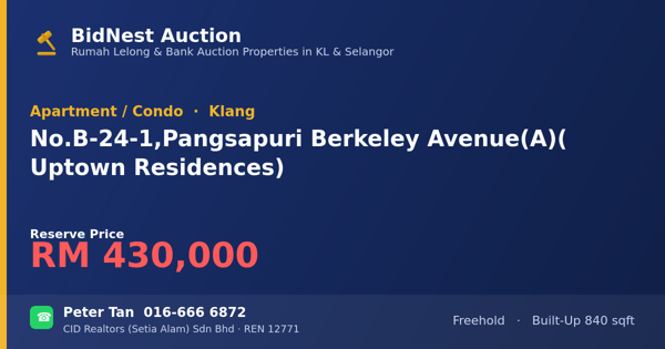Apartmen / Kondo · No. B-24-1, Pangsapuri Berkeley Avenue (A) (Uptown Residences)