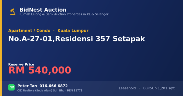 Apartment / Condo · No. A-27-01, Residensi 357 Setapak